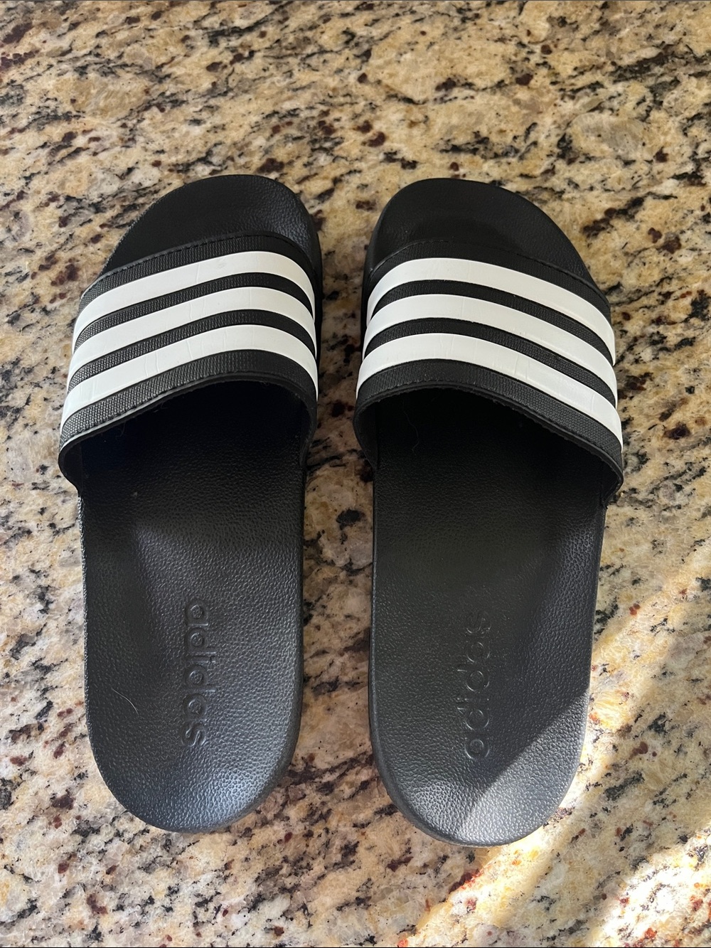 adidas Black Slides with White Three-Stripe Strap